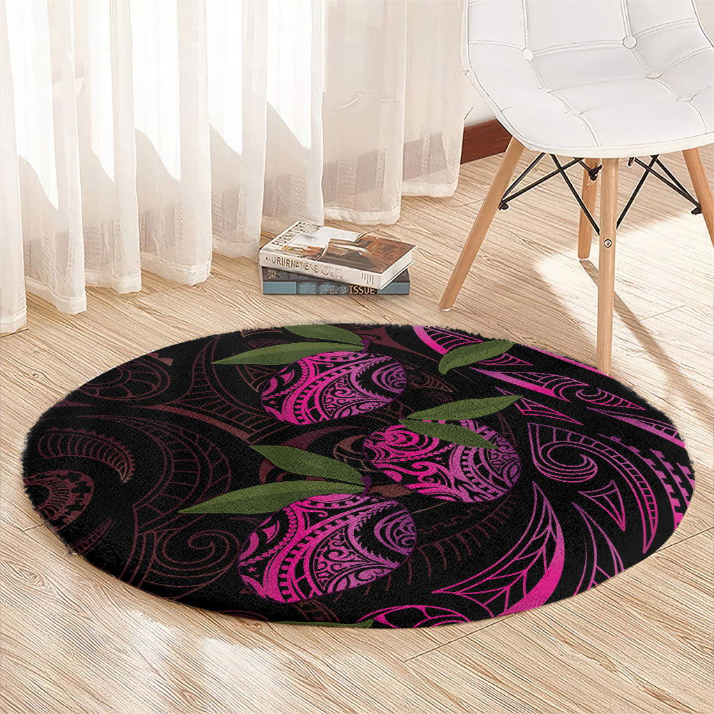 Hawaiian Mango Tribal Tattoo Round Carpet Pink Pacific Traditional Pattern LT9 - Polynesian Pride