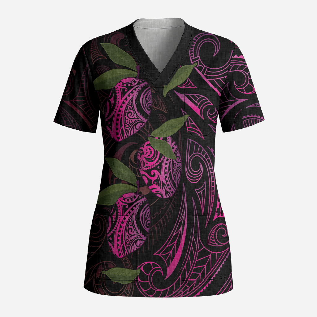 Hawaiian Mango Tribal Tattoo Scrub Top Pink Pacific Traditional Pattern LT9 Adult Pink - Polynesian Pride