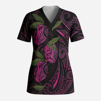 Hawaiian Mango Tribal Tattoo Scrub Top Pink Pacific Traditional Pattern LT9 Adult Pink - Polynesian Pride