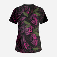 Hawaiian Mango Tribal Tattoo Scrub Top Pink Pacific Traditional Pattern LT9 - Polynesian Pride