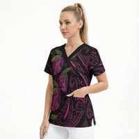 Hawaiian Mango Tribal Tattoo Scrub Top Pink Pacific Traditional Pattern LT9 - Polynesian Pride