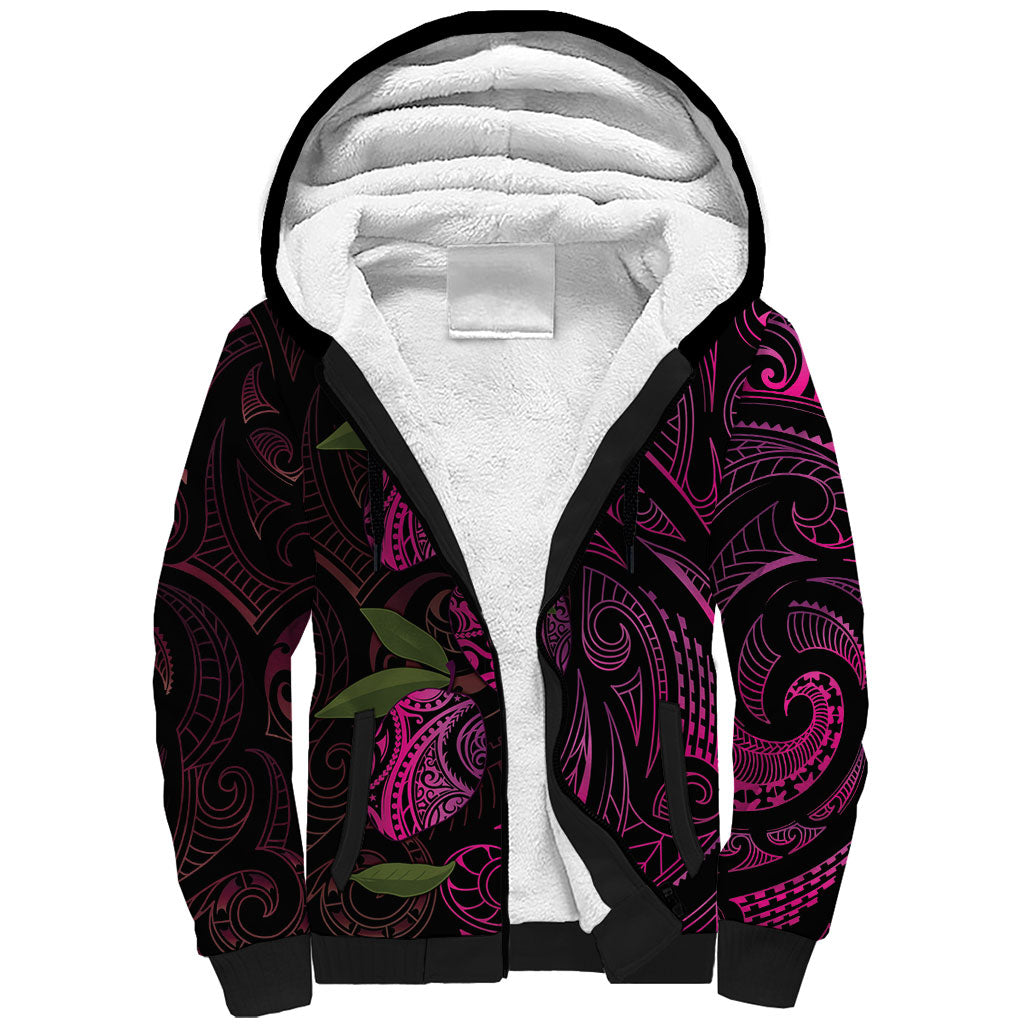 Hawaiian Mango Tribal Tattoo Sherpa Hoodie Pink Pacific Traditional Pattern LT9 Unisex Pink - Polynesian Pride