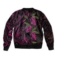 Hawaiian Mango Tribal Tattoo Sleeve Zip Bomber Jacket Pink Pacific Traditional Pattern LT9 - Polynesian Pride