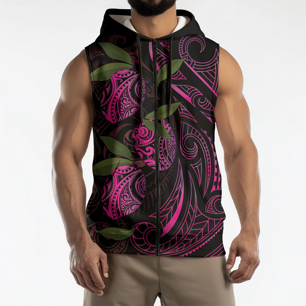 Hawaiian Mango Tribal Tattoo Sleeveless Zip Hoodie Pink Pacific Traditional Pattern LT9 - Polynesian Pride