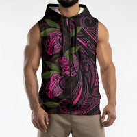 Hawaiian Mango Tribal Tattoo Sleeveless Zip Hoodie Pink Pacific Traditional Pattern LT9 - Polynesian Pride
