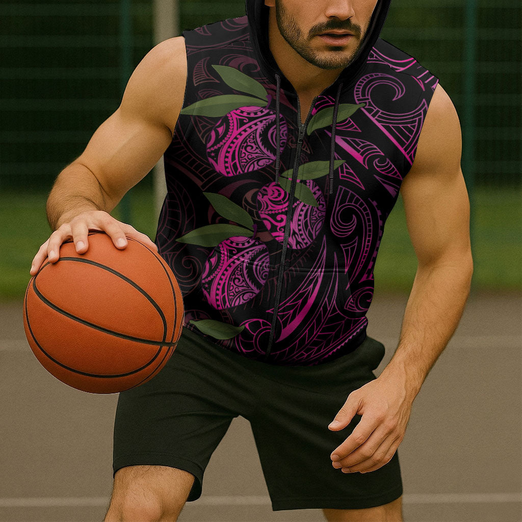 Hawaiian Mango Tribal Tattoo Sleeveless Zip Hoodie Pink Pacific Traditional Pattern LT9 - Polynesian Pride