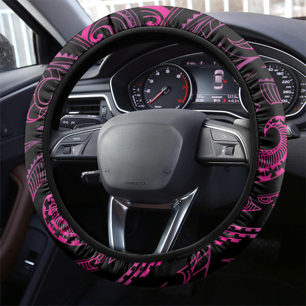 Hawaiian Mango Tribal Tattoo Steering Wheel Cover Pink Pacific Traditional Pattern LT9 - Polynesian Pride