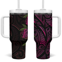 Hawaiian Mango Tribal Tattoo Tumbler With Handle Pink Pacific Traditional Pattern LT9 One Size: 40 oz Pink - Polynesian Pride