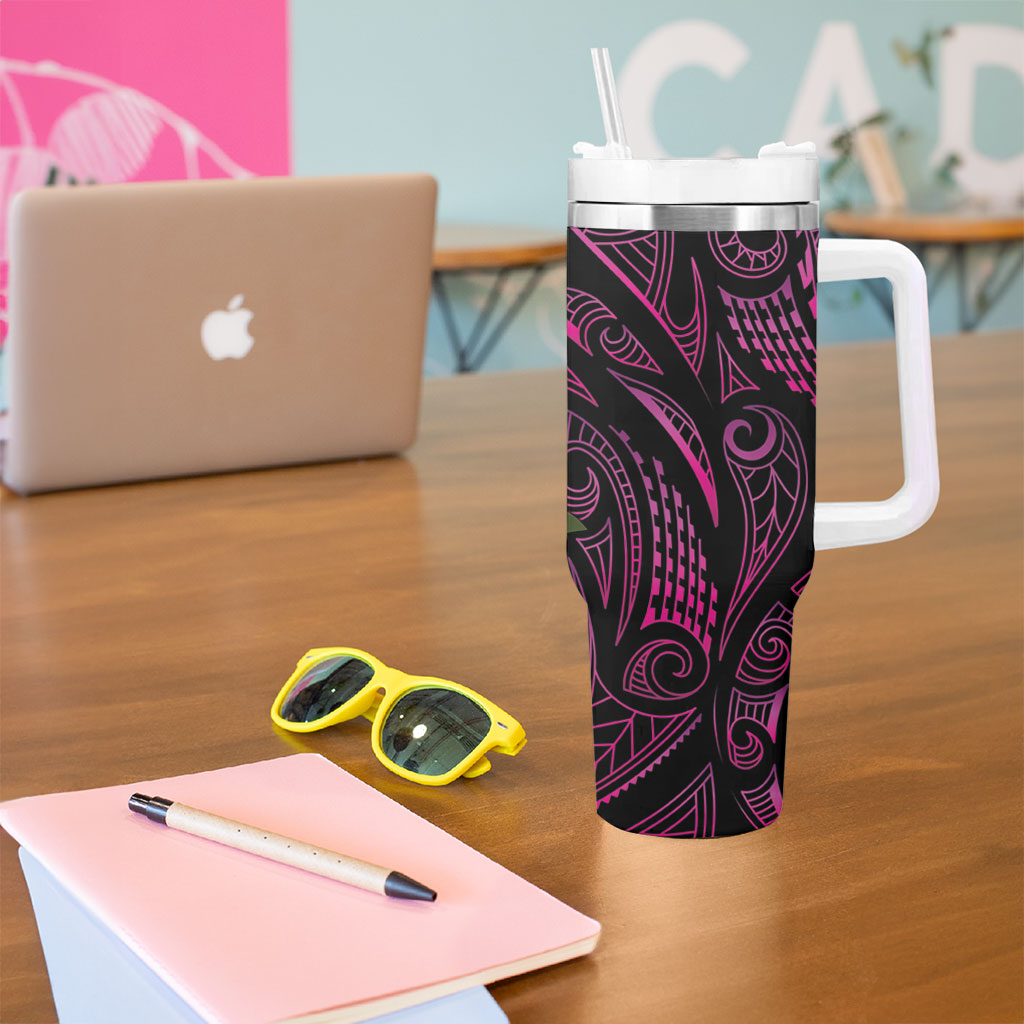 Hawaiian Mango Tribal Tattoo Tumbler With Handle Pink Pacific Traditional Pattern LT9 - Polynesian Pride