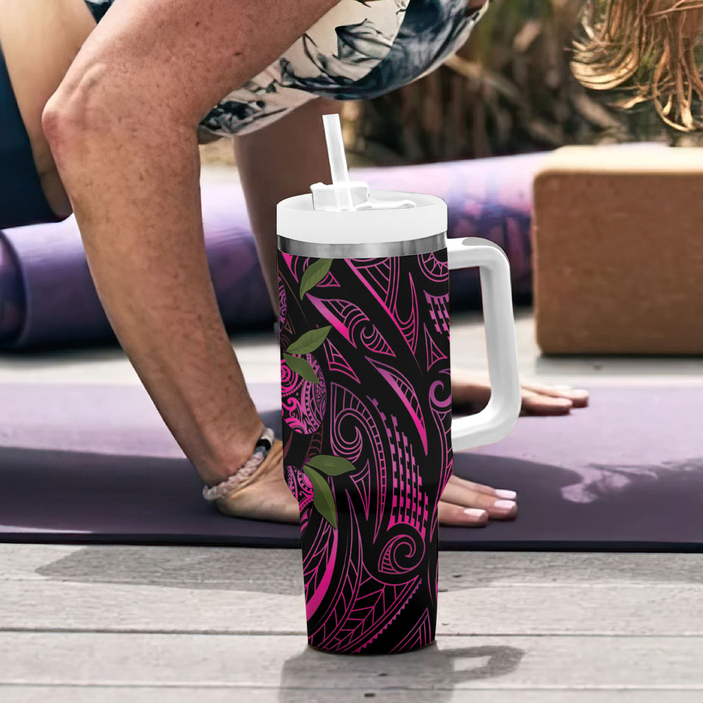 Hawaiian Mango Tribal Tattoo Tumbler With Handle Pink Pacific Traditional Pattern LT9 - Polynesian Pride