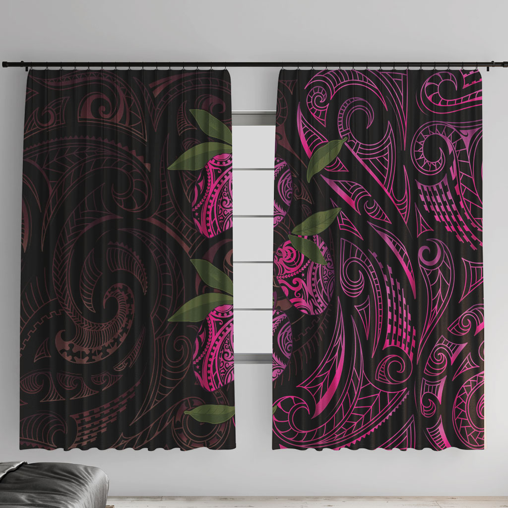 Hawaiian Mango Tribal Tattoo Window Curtain Pink Pacific Traditional Pattern LT9 With Hooks Pink - Polynesian Pride