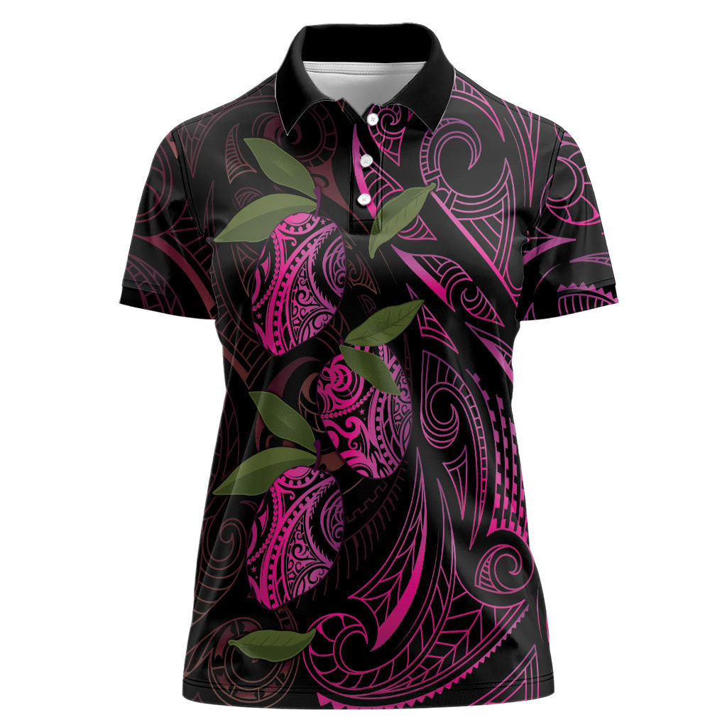 Hawaiian Mango Tribal Tattoo Women Polo Shirt Pink Pacific Traditional Pattern LT9 Female Pink - Polynesian Pride