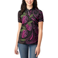 Hawaiian Mango Tribal Tattoo Women Polo Shirt Pink Pacific Traditional Pattern LT9 - Polynesian Pride