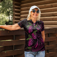 Hawaiian Mango Tribal Tattoo Women Polo Shirt Pink Pacific Traditional Pattern LT9 - Polynesian Pride