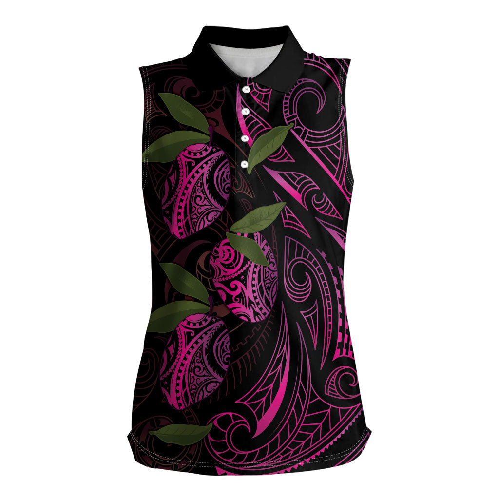 Hawaiian Mango Tribal Tattoo Women Sleeveless Polo Shirt Pink Pacific Traditional Pattern LT9 Female Pink - Polynesian Pride