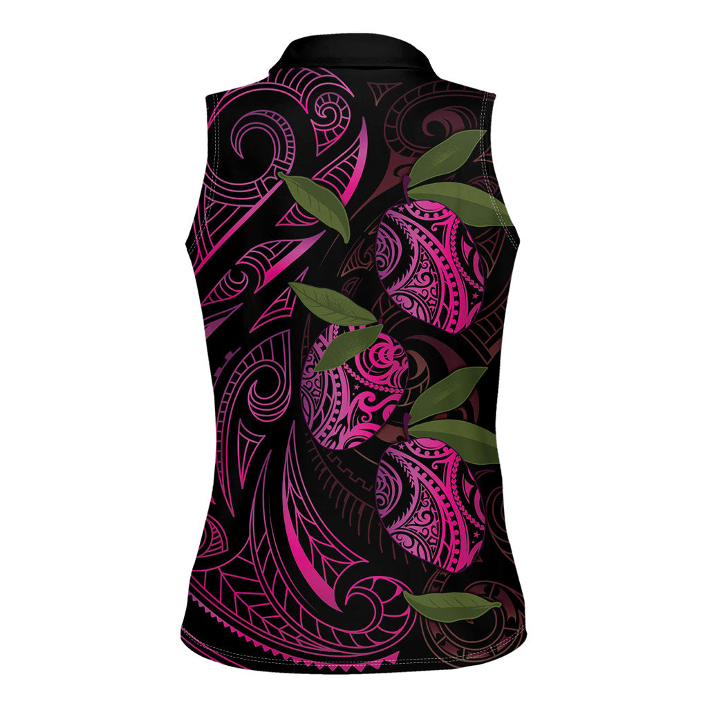 Hawaiian Mango Tribal Tattoo Women Sleeveless Polo Shirt Pink Pacific Traditional Pattern LT9 - Polynesian Pride