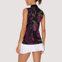 Hawaiian Mango Tribal Tattoo Women Sleeveless Polo Shirt Pink Pacific Traditional Pattern LT9 - Polynesian Pride