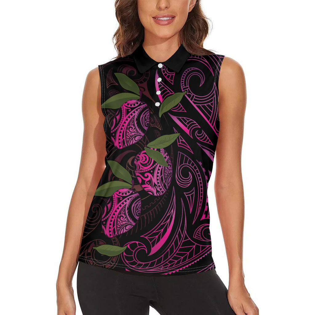 Hawaiian Mango Tribal Tattoo Women Sleeveless Polo Shirt Pink Pacific Traditional Pattern LT9 - Polynesian Pride