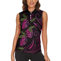 Hawaiian Mango Tribal Tattoo Women Sleeveless Polo Shirt Pink Pacific Traditional Pattern LT9 - Polynesian Pride