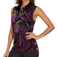 Hawaiian Mango Tribal Tattoo Women Sleeveless Polo Shirt Pink Pacific Traditional Pattern LT9 - Polynesian Pride