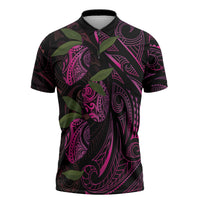 Hawaiian Mango Tribal Tattoo Zipper Polo Shirt Pink Pacific Traditional Pattern LT9 Pink - Polynesian Pride