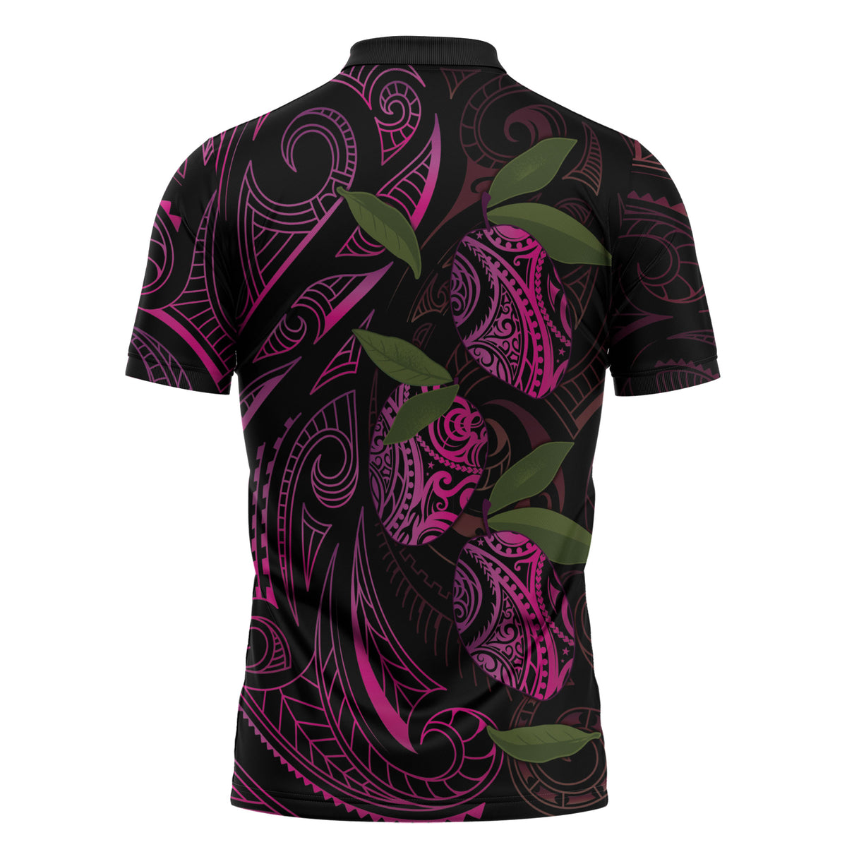 Hawaiian Mango Tribal Tattoo Zipper Polo Shirt Pink Pacific Traditional Pattern LT9 - Polynesian Pride