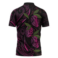 Hawaiian Mango Tribal Tattoo Zipper Polo Shirt Pink Pacific Traditional Pattern LT9 - Polynesian Pride