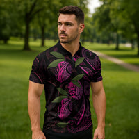 Hawaiian Mango Tribal Tattoo Zipper Polo Shirt Pink Pacific Traditional Pattern LT9 - Polynesian Pride