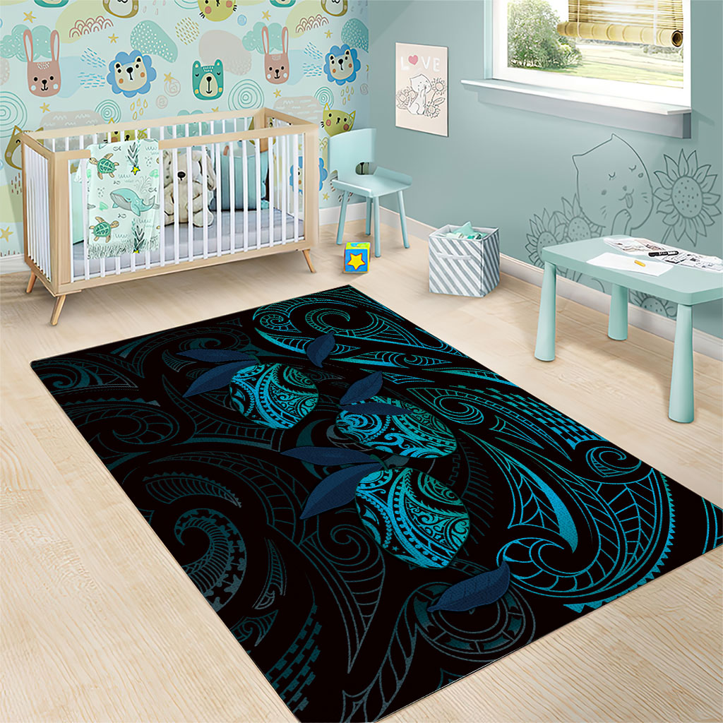 Hawaiian Mango Tribal Tattoo Area Rug Teal Pacific Traditional Pattern LT9 - Polynesian Pride