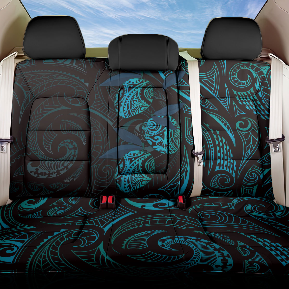 Hawaiian Mango Tribal Tattoo Back Car Seat Cover Teal Pacific Traditional Pattern LT9 One Size Teal - Polynesian Pride
