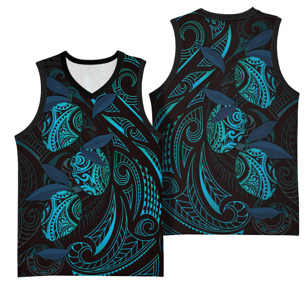 Hawaiian Mango Tribal Tattoo Basketball Jersey Teal Pacific Traditional Pattern LT9 - Polynesian Pride
