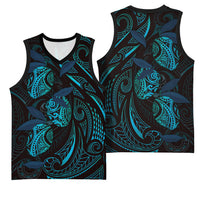 Hawaiian Mango Tribal Tattoo Basketball Jersey Teal Pacific Traditional Pattern LT9 - Polynesian Pride