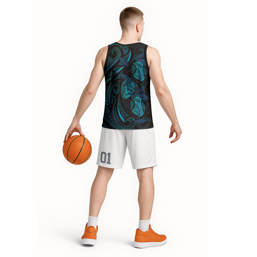Hawaiian Mango Tribal Tattoo Basketball Jersey Teal Pacific Traditional Pattern LT9 - Polynesian Pride