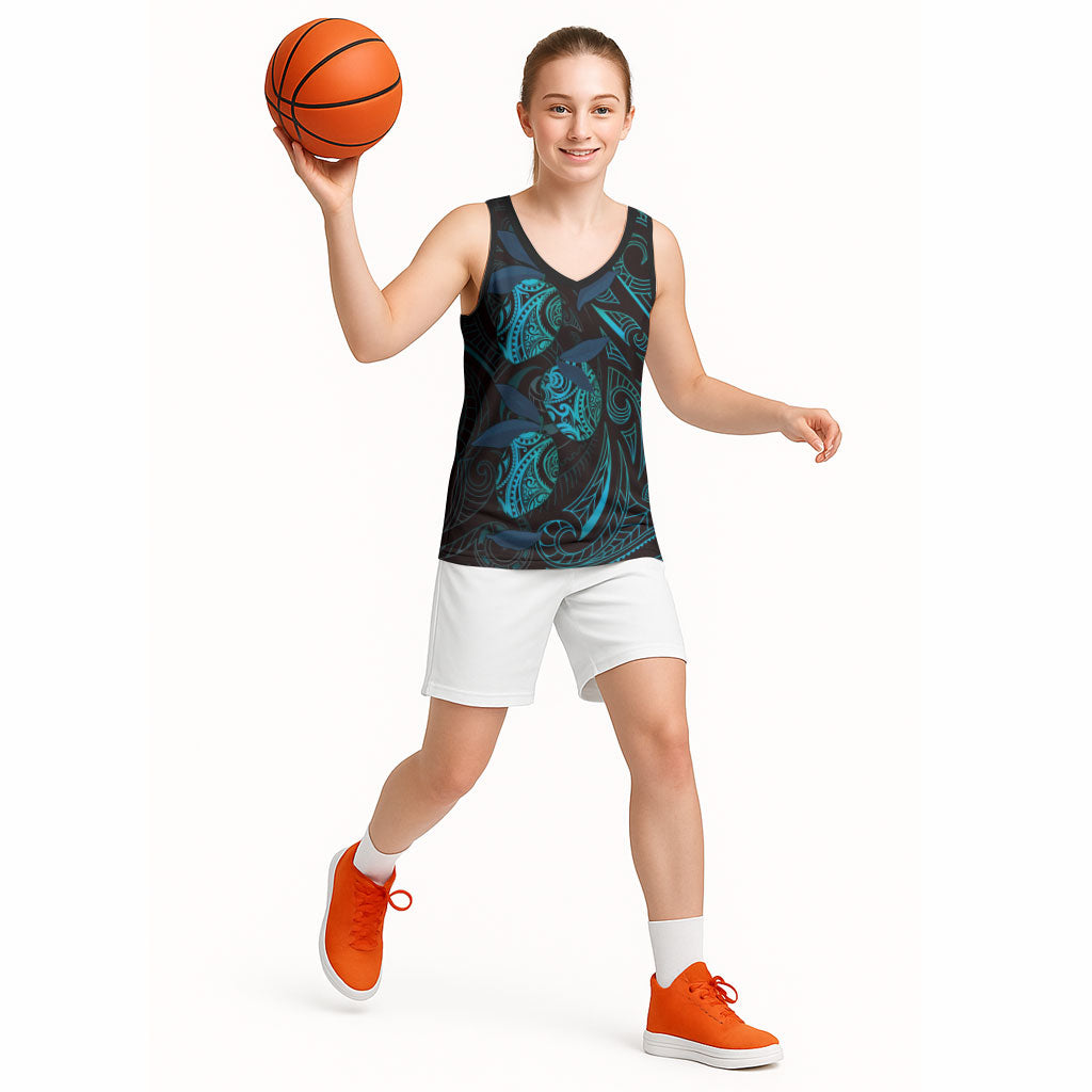 Hawaiian Mango Tribal Tattoo Basketball Jersey Teal Pacific Traditional Pattern LT9 - Polynesian Pride