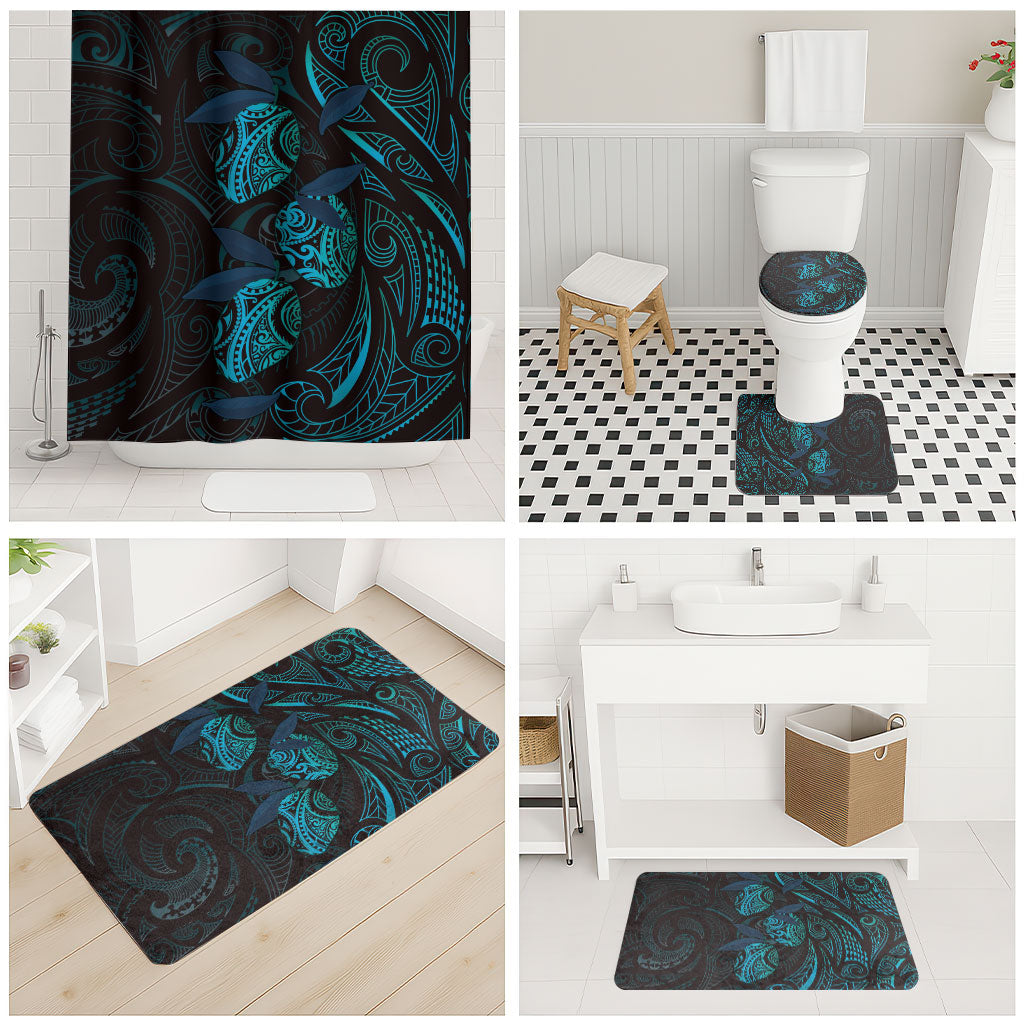 Hawaiian Mango Tribal Tattoo Bathroom Set Teal Pacific Traditional Pattern LT9 - Polynesian Pride