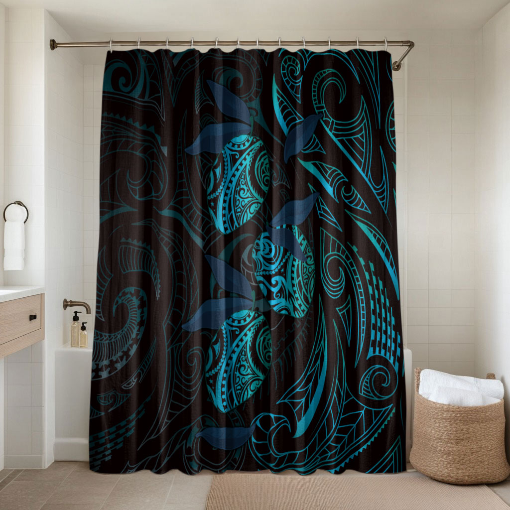 Hawaiian Mango Tribal Tattoo Bathroom Set Teal Pacific Traditional Pattern LT9 Shower Curtain Only Teal - Polynesian Pride