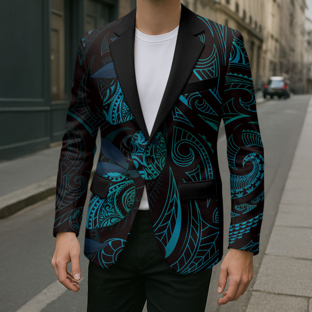 Hawaiian Mango Tribal Tattoo Blazer Teal Pacific Traditional Pattern LT9 - Polynesian Pride