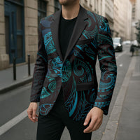 Hawaiian Mango Tribal Tattoo Blazer Teal Pacific Traditional Pattern LT9 - Polynesian Pride