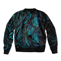 Hawaiian Mango Tribal Tattoo Bomber Jacket Teal Pacific Traditional Pattern LT9 - Polynesian Pride