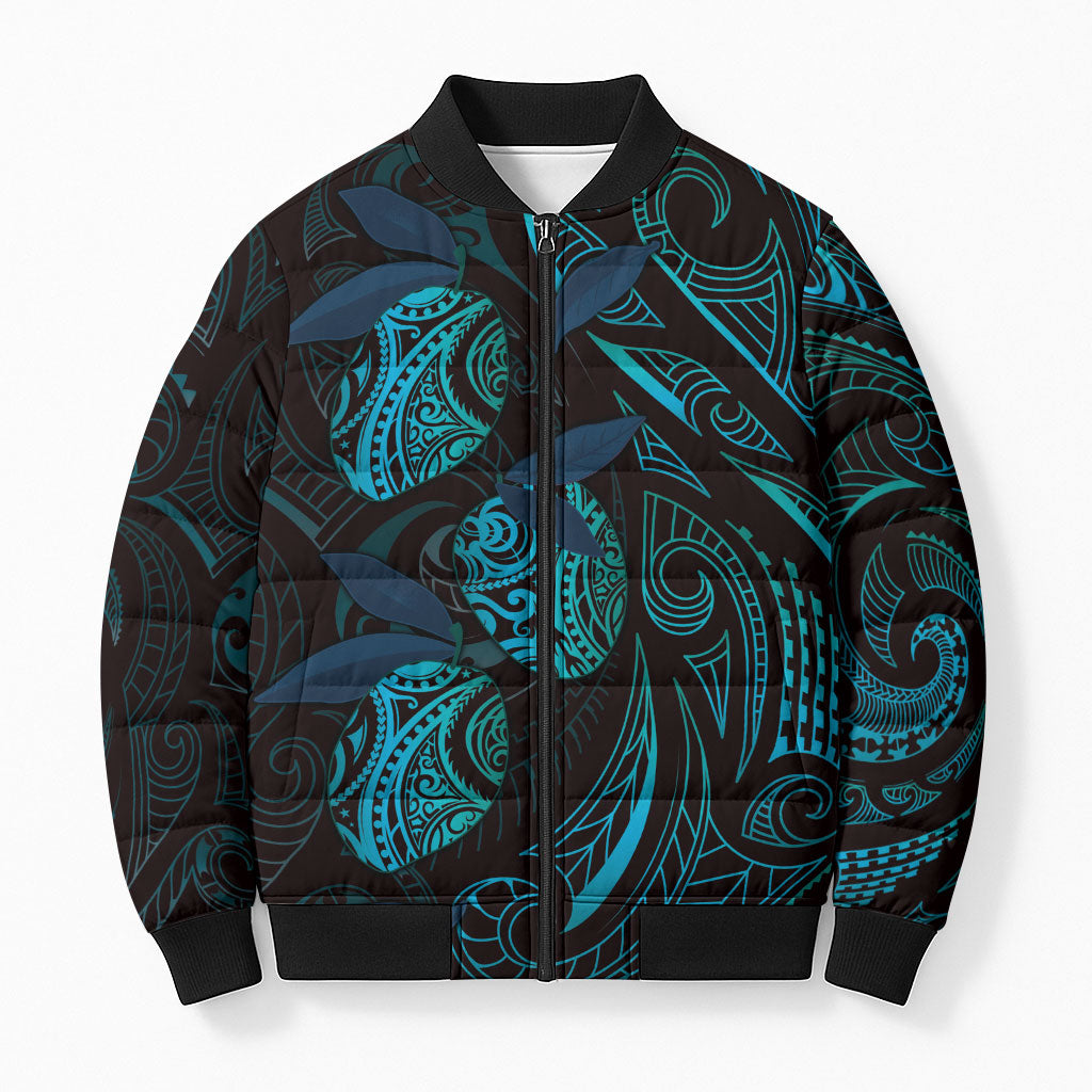 Hawaiian Mango Tribal Tattoo Bomber Puffer Jacket Teal Pacific Traditional Pattern LT9 Unisex Teal - Polynesian Pride