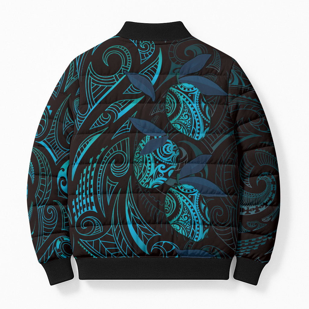Hawaiian Mango Tribal Tattoo Bomber Puffer Jacket Teal Pacific Traditional Pattern LT9 - Polynesian Pride