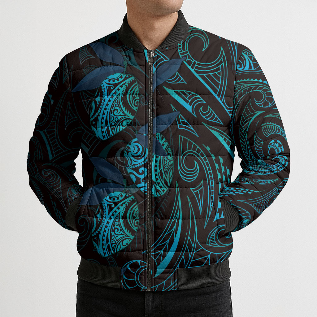 Hawaiian Mango Tribal Tattoo Bomber Puffer Jacket Teal Pacific Traditional Pattern LT9 - Polynesian Pride