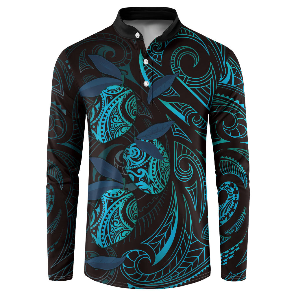 Hawaiian Mango Tribal Tattoo Button Sweatshirt Teal Pacific Traditional Pattern LT9 Teal - Polynesian Pride
