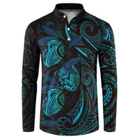 Hawaiian Mango Tribal Tattoo Button Sweatshirt Teal Pacific Traditional Pattern LT9 Teal - Polynesian Pride