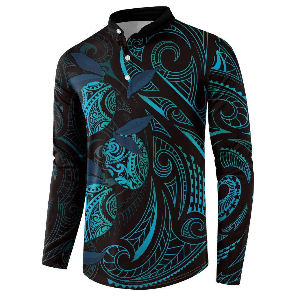 Hawaiian Mango Tribal Tattoo Button Sweatshirt Teal Pacific Traditional Pattern LT9 - Polynesian Pride