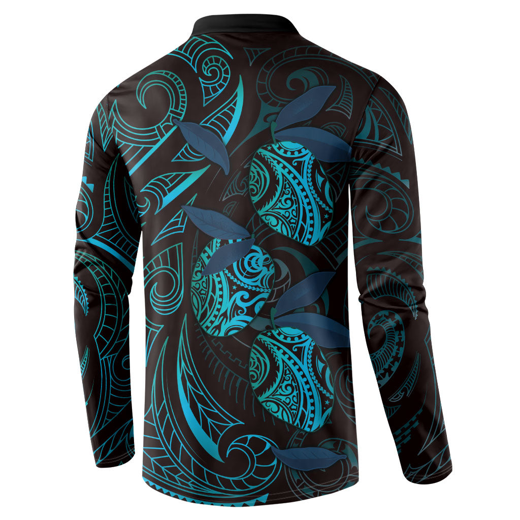Hawaiian Mango Tribal Tattoo Button Sweatshirt Teal Pacific Traditional Pattern LT9 - Polynesian Pride