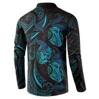 Hawaiian Mango Tribal Tattoo Button Sweatshirt Teal Pacific Traditional Pattern LT9 - Polynesian Pride