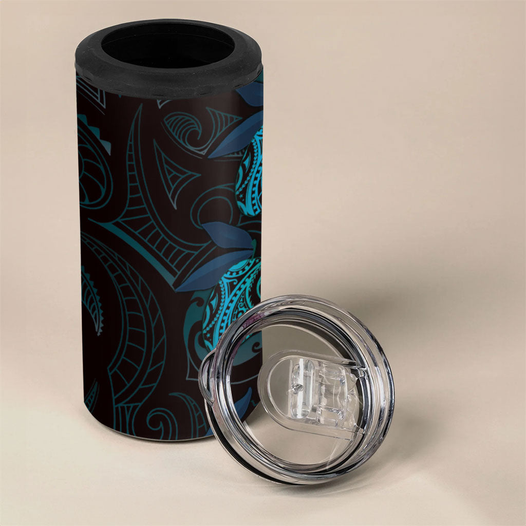 Hawaiian Mango Tribal Tattoo 4 in 1 Can Cooler Tumbler Teal Pacific Traditional Pattern LT9 - Polynesian Pride