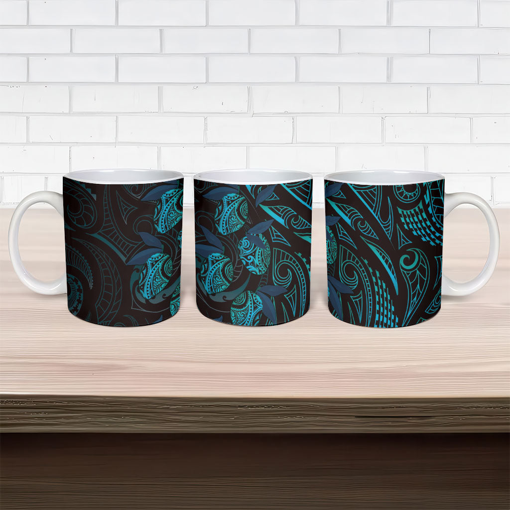 Hawaiian Mango Tribal Tattoo Ceramic Mug Teal Pacific Traditional Pattern LT9 - Polynesian Pride