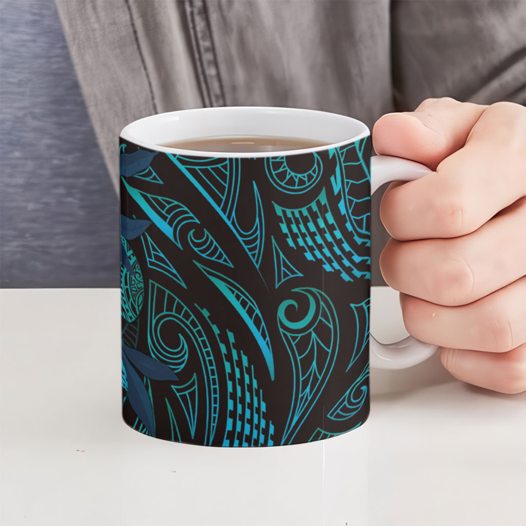 Hawaiian Mango Tribal Tattoo Ceramic Mug Teal Pacific Traditional Pattern LT9 - Polynesian Pride